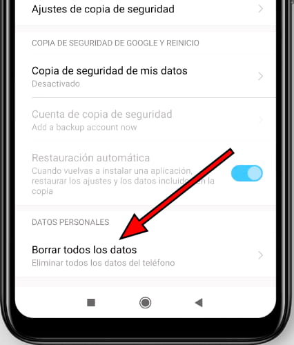 Menú sistema avanzado Android