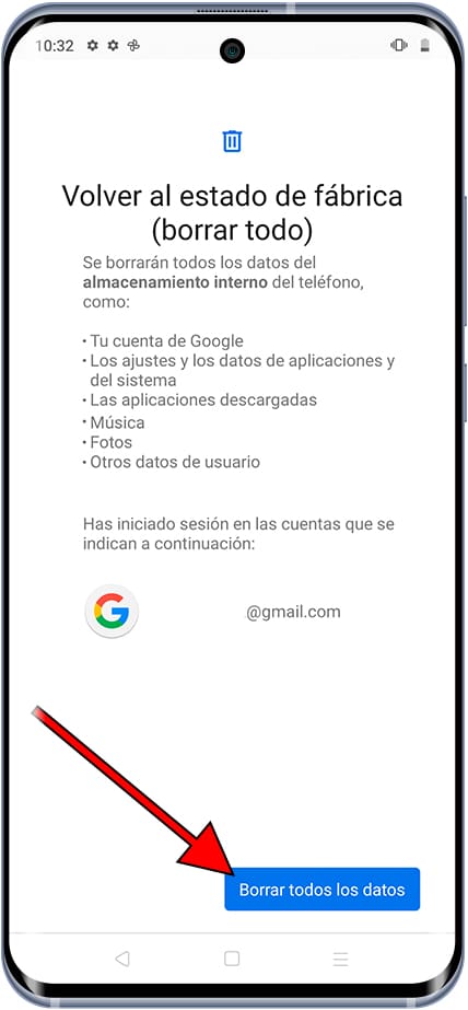 Volver al estado de fábrica (borrar todo) Android