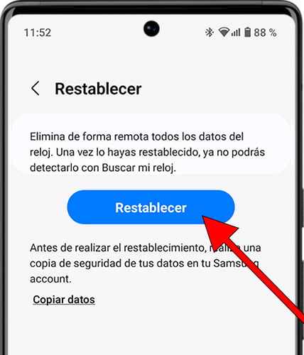 Confirmar restablecer Galaxy Watch