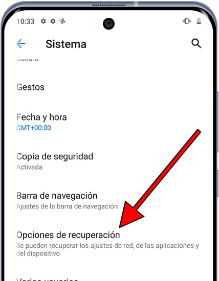 Opciones de recuperación Android