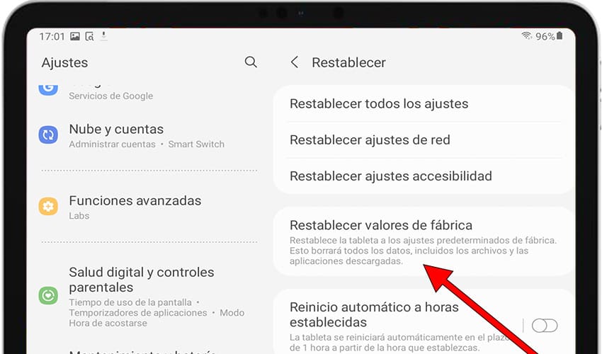 Restablecer valores de fábrica
