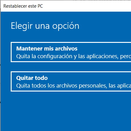 Elegir una opción de recuperación Windows