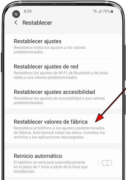 Restablecer valores de fábrica