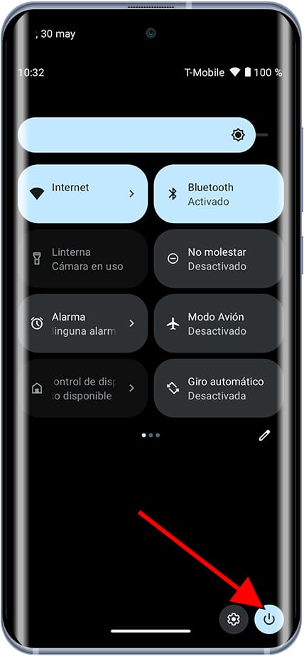 Botón apagar panel rápido Android