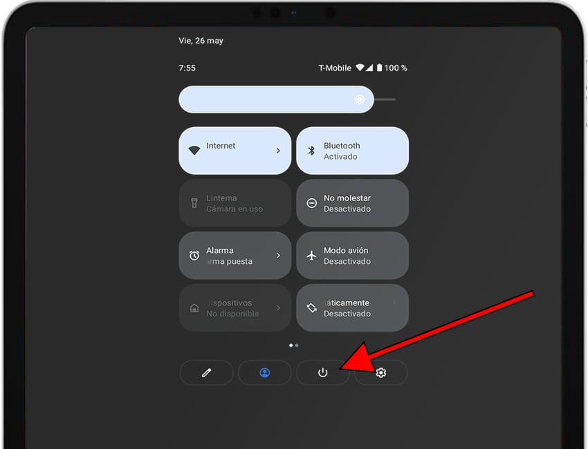 Botón apagar/reiniciar panel rápido Android