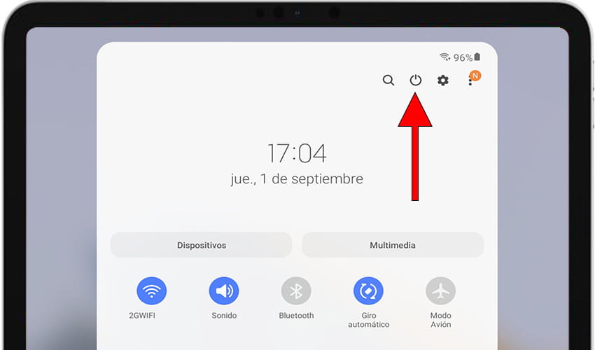 Botón apagar panel rápido Android
