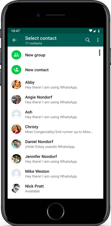 Selecciona contacto WhatsApp