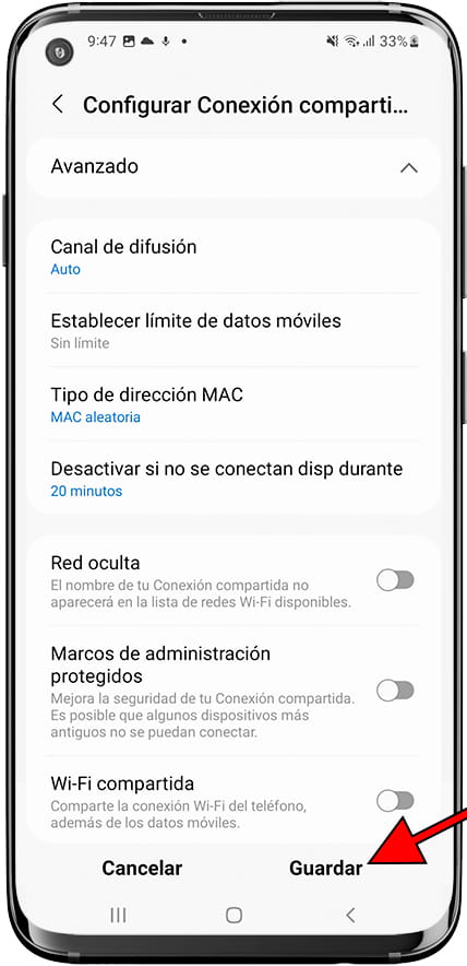 Modificar contraseña punto de acceso Android