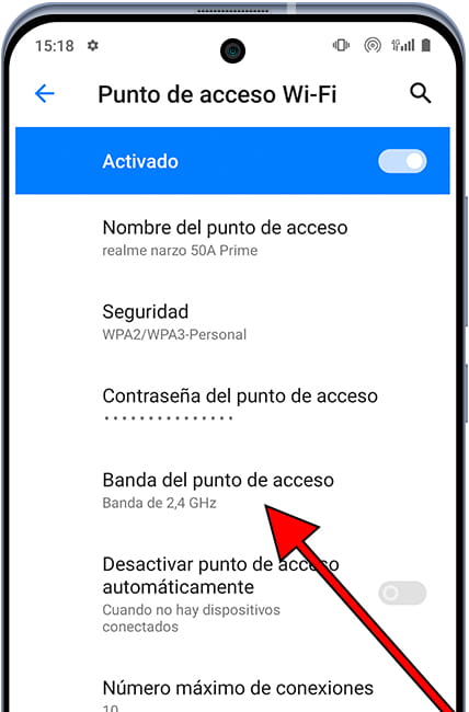 Banda punto de acceso Android