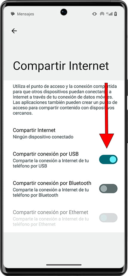 Compartir conexión por USB Android
