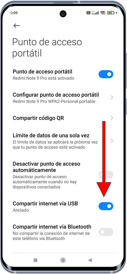Compartir conexión por USB Xiaomi