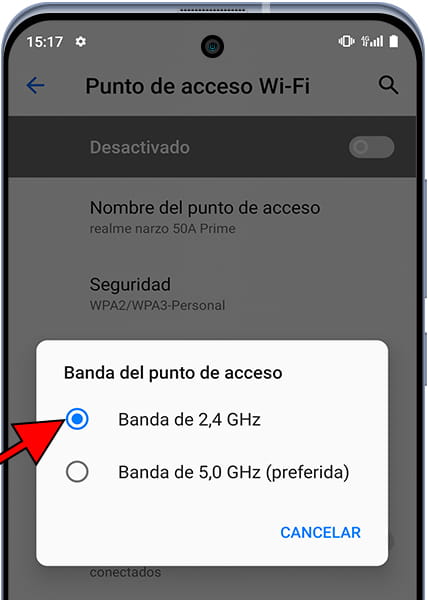 Modificar banda punto de acceso Android