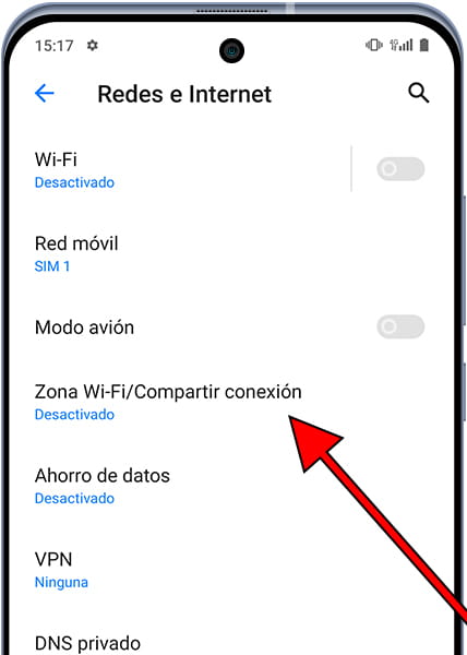 Anclaje a red y zona Wi-Fi Android
