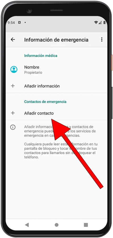 Añadir contactos de emergencia Android