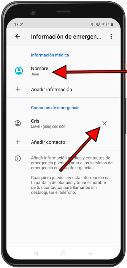 Eliminar información de emergencia