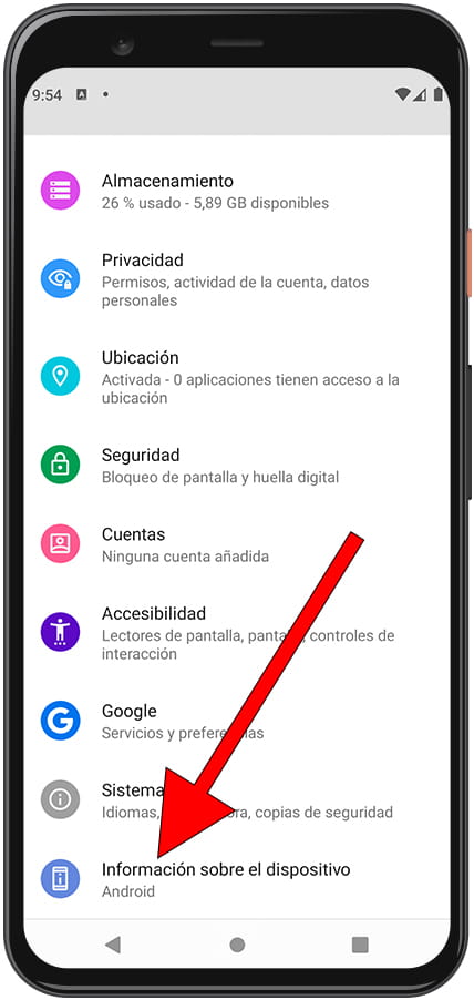 Información sobre el dispositivo Android