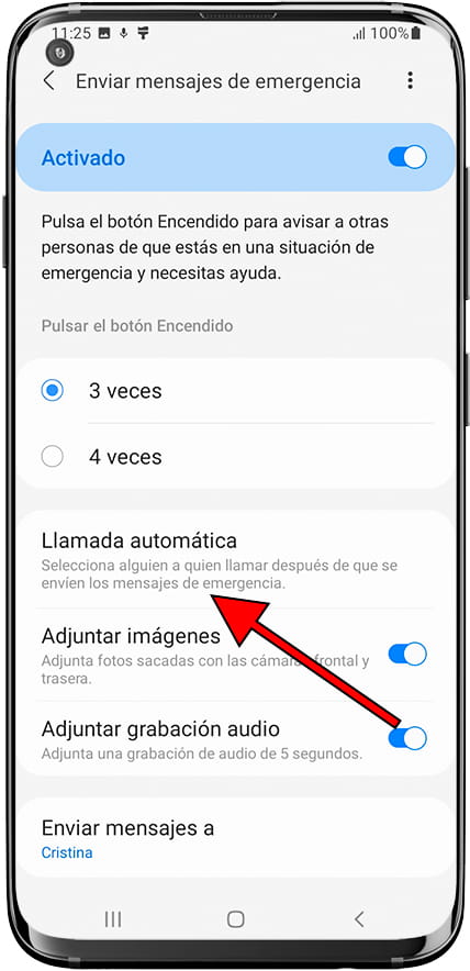 Llamada automática emergencia Samsung