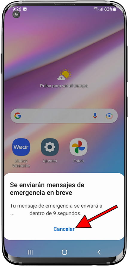 Mensaje y llamada de emergencia Samsung