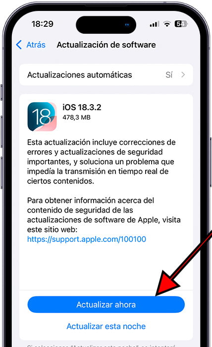 Actualizar ahora iPhone