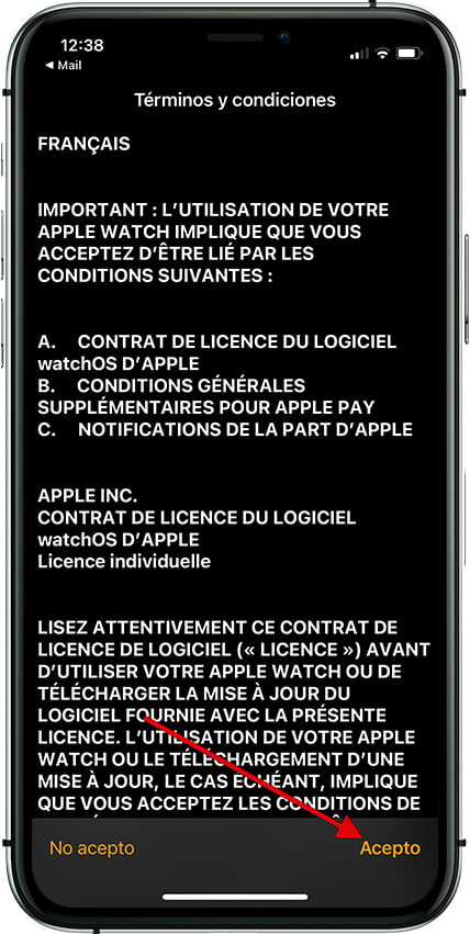Aceptar términos iPhone