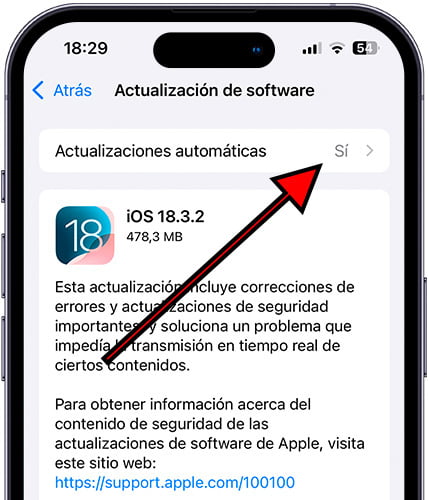 Actualizaciones automáticas iPhone