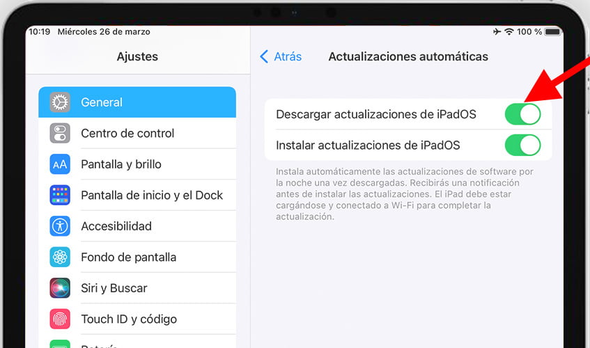Descarga automática de actualizaciones de iOS iPhone
