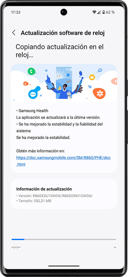 Descargargando actualización desde Samsung Wearable