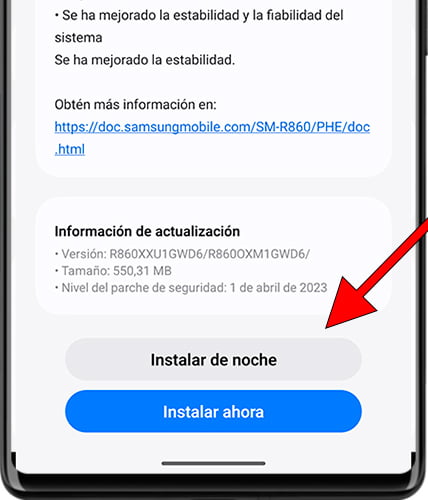 Instalar actualización desde Samsung Wearable