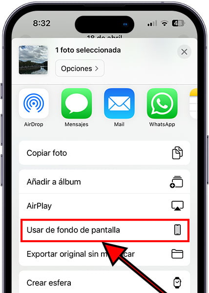 Usar de fondo de pantalla desde la galería en iPhone