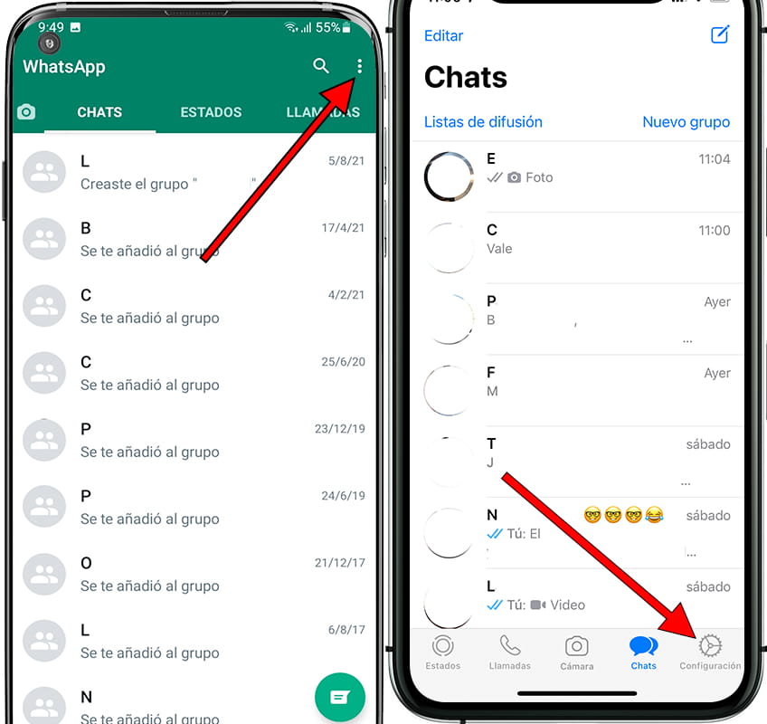 Menu configuración WhatsApp iOS