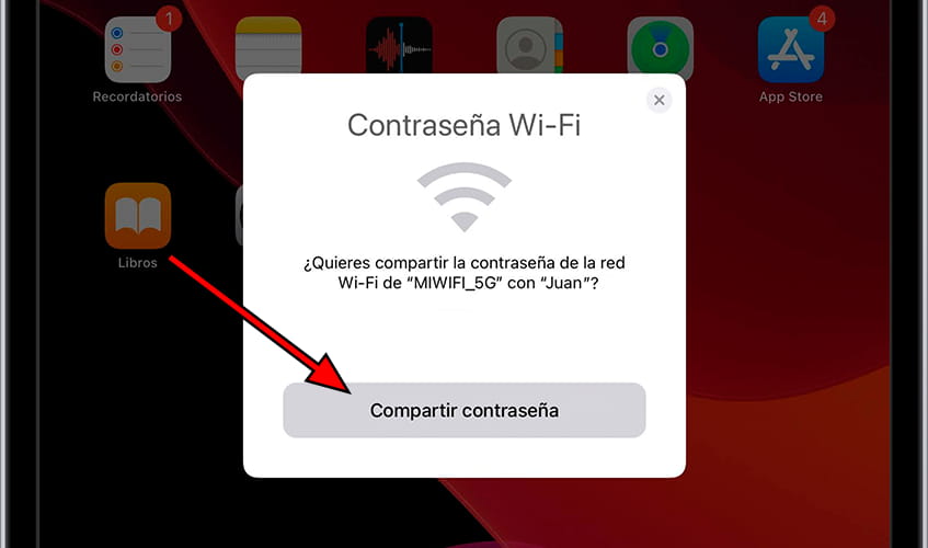 Compartir contraseña Wi-Fi iPad